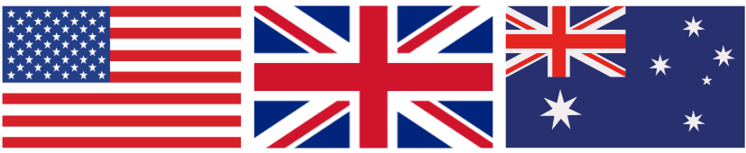 Illustrazione con bandiera americana, inglese e australiana