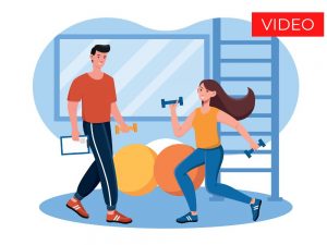 Illustrazione con ragazzi allenati in palestra