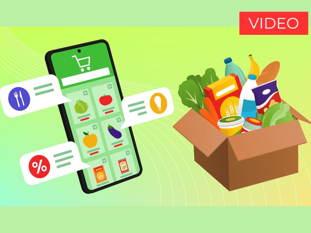 Illustrazione smartphone con app e box alimentare