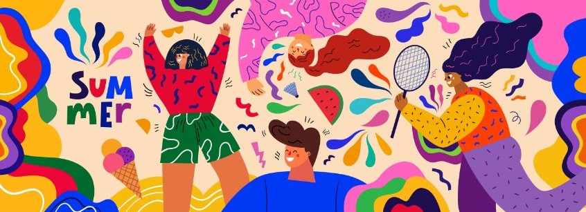 Illustrazione banner colorato con scritta SUMMER