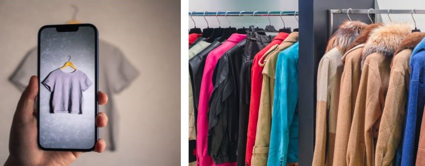 Foto di smartphone e vestiti in negozio