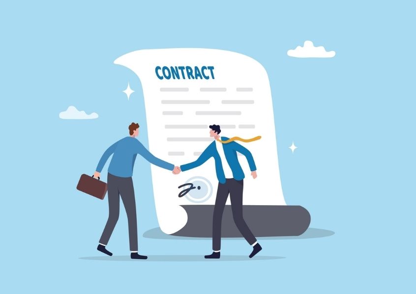 Illustrazione di uomini che firmano un contratto