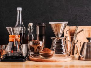 Foto con ingredienti e materiali per specialty coffee